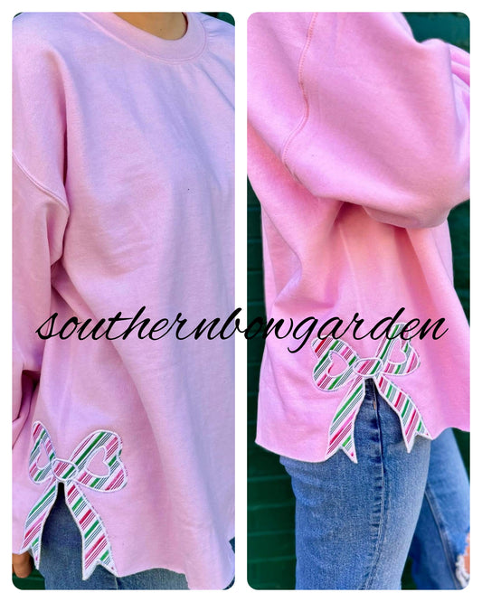 Pink Bow Plaid Embroidery side bow pullover