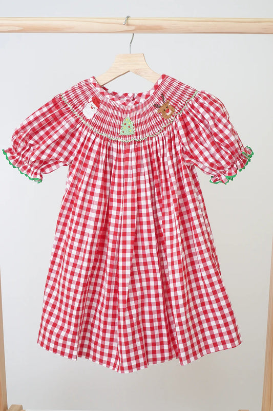 Red Gingham Smocked Christmas Dress
