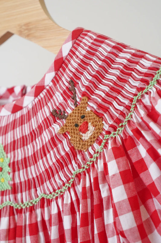 Red Gingham Smocked Christmas Dress