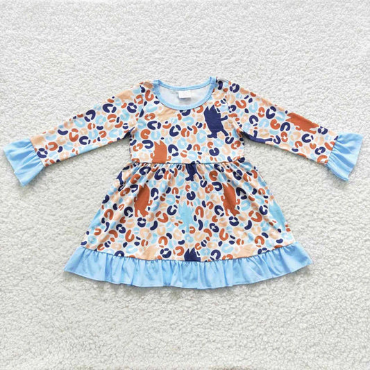 Blue-y Long Sleeve Leopard Dress