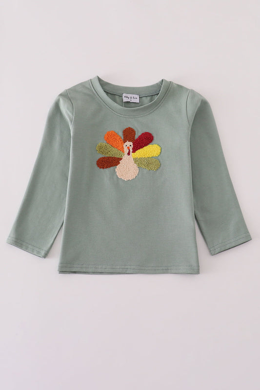 Sage turkey french knot top