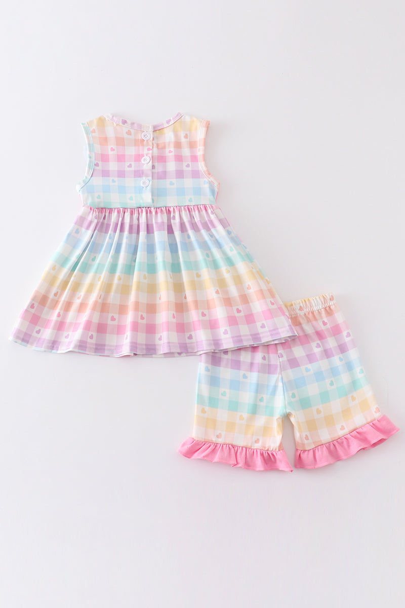 Rainbow pastel plaid girl set