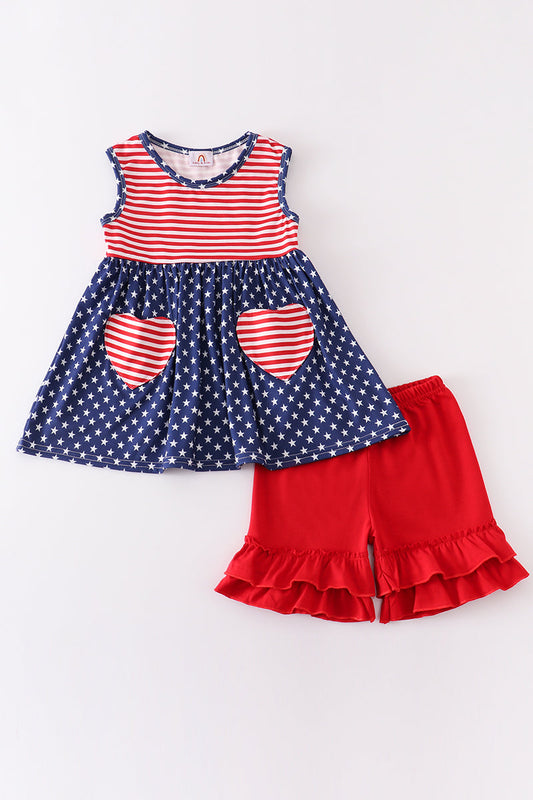 Patriotic star flag print girl set