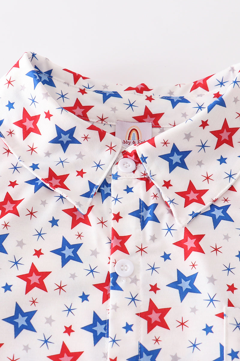 Red patriotic star print men shirt