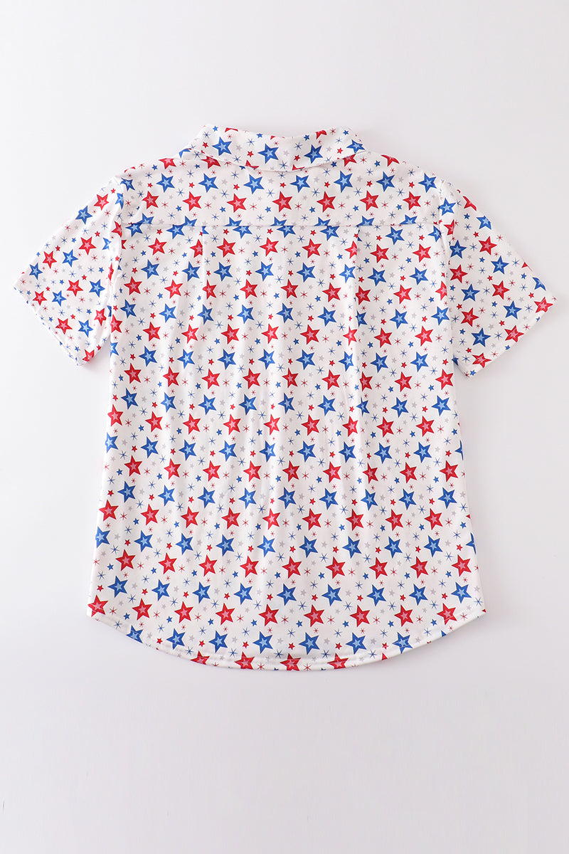 Red patriotic star print men shirt