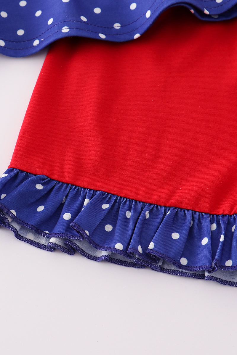 Blue patriotic flag applique dot girl set