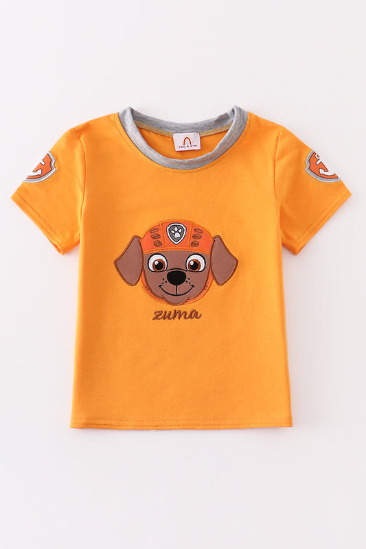 Orange character applique boy top