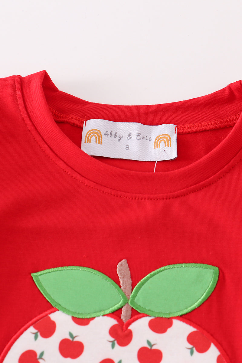 Red apple applique boy set