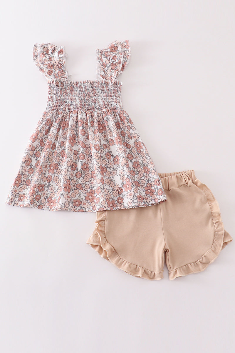 Floral smocked ruffle set