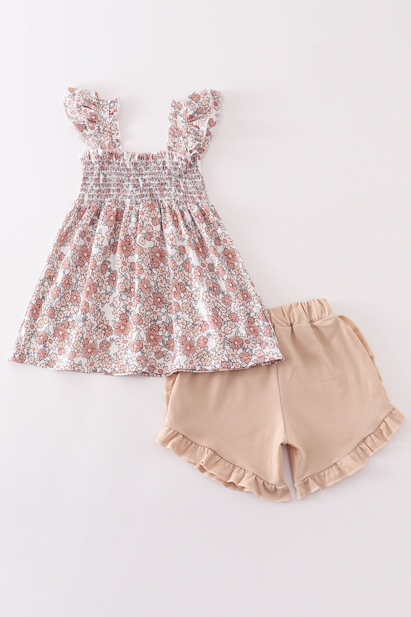 Floral smocked ruffle set