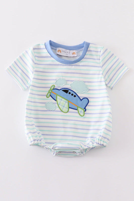 Blue plane applique stripe boy bubble