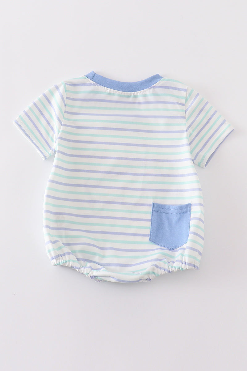 Blue plane applique stripe boy bubble