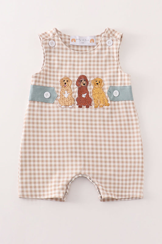 Gingham puppy embroidery boy jonjon