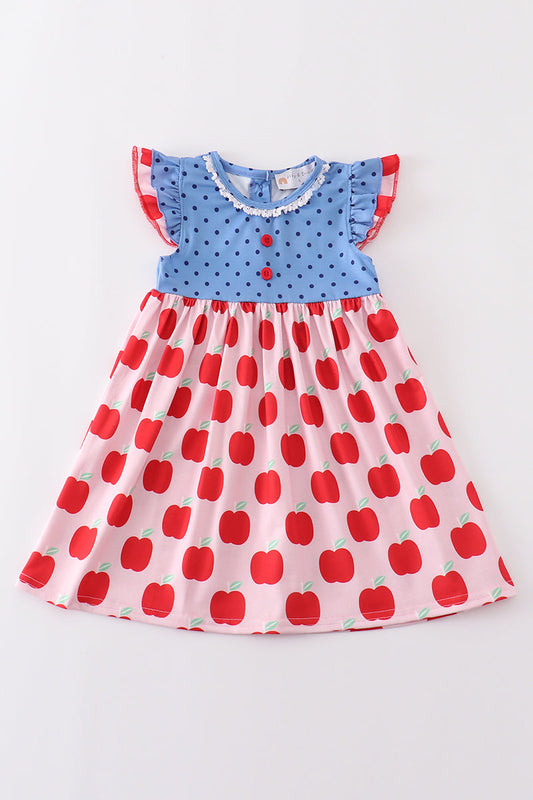 Blue apple dot ruffle dress