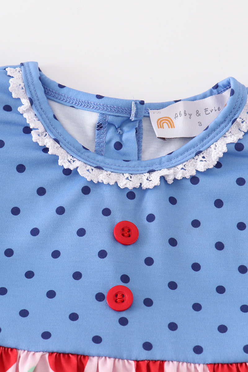 Blue apple dot ruffle dress
