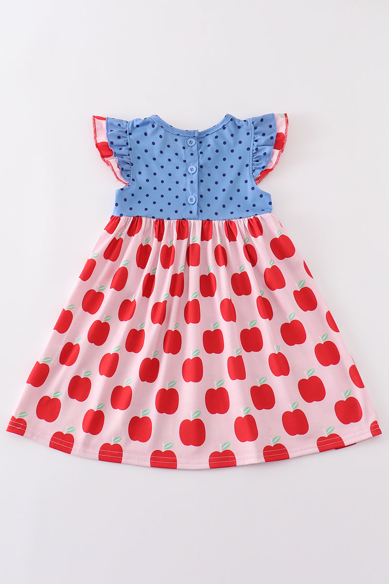 Blue apple dot ruffle dress