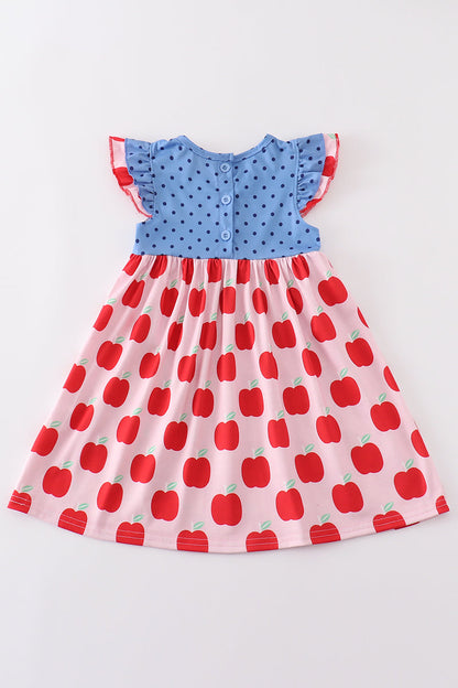 Blue apple dot ruffle dress