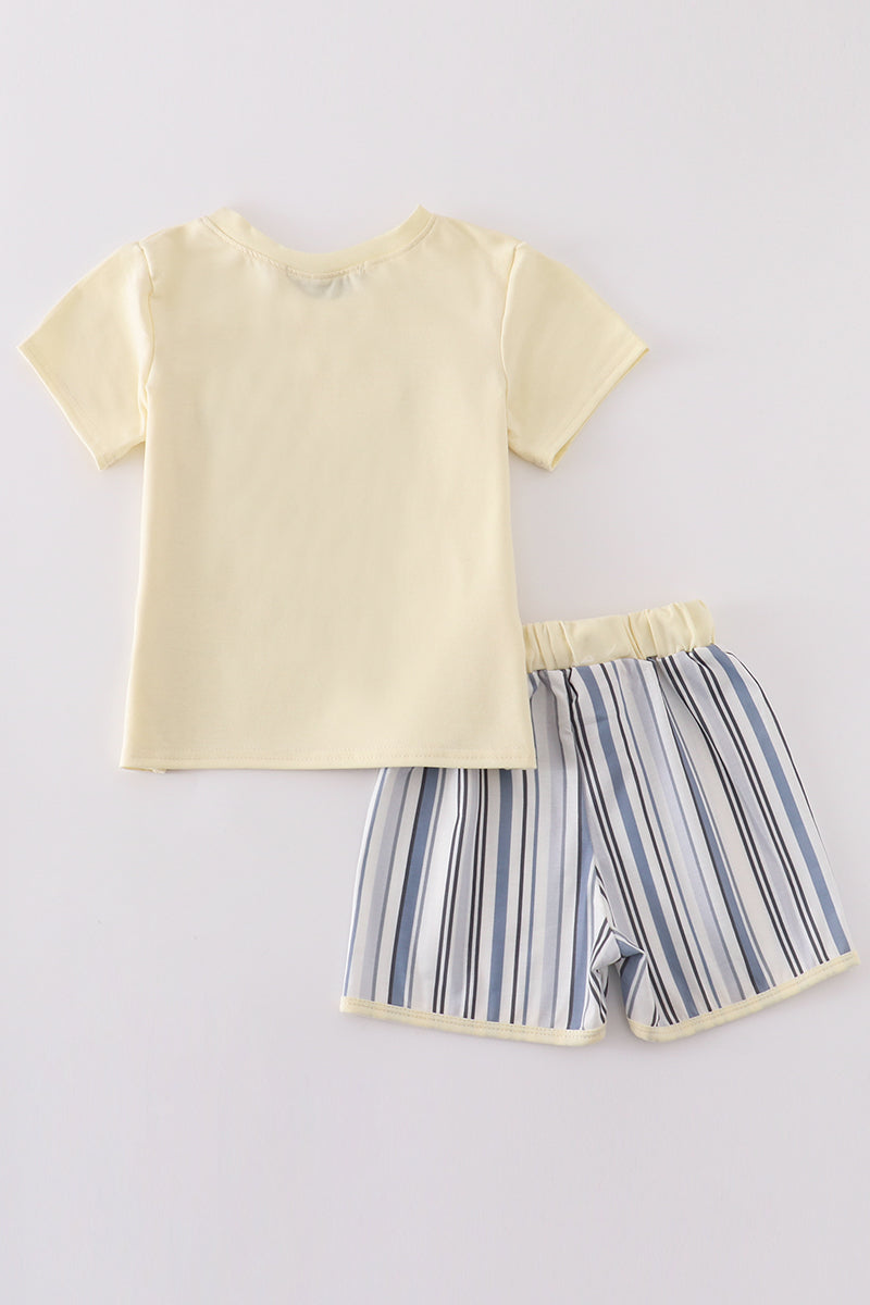 Stripe character embroidery boy set