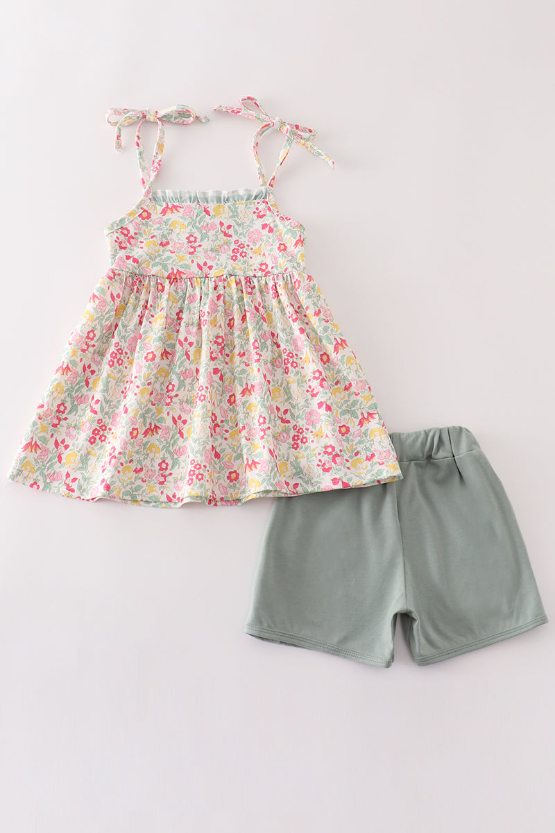 Pink floral print girl set