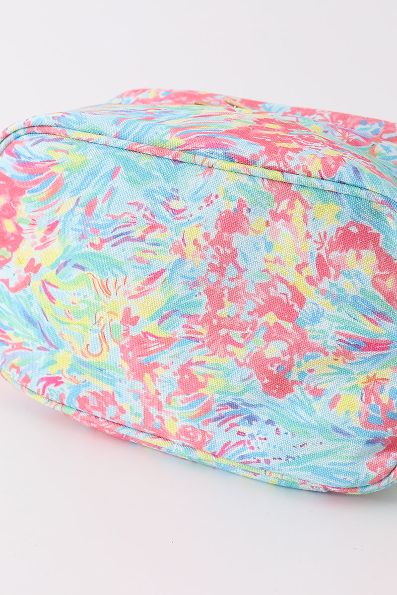 Green floral makeup bag