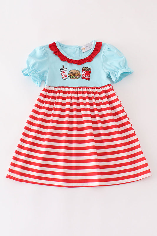 Red stripe chick fil a embroidery dress