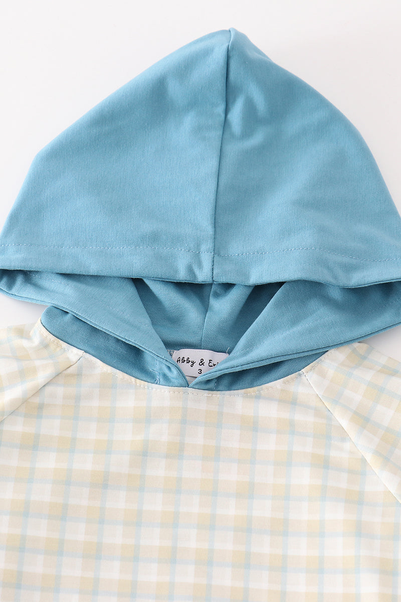 Teal plaid boy hoodie pants set