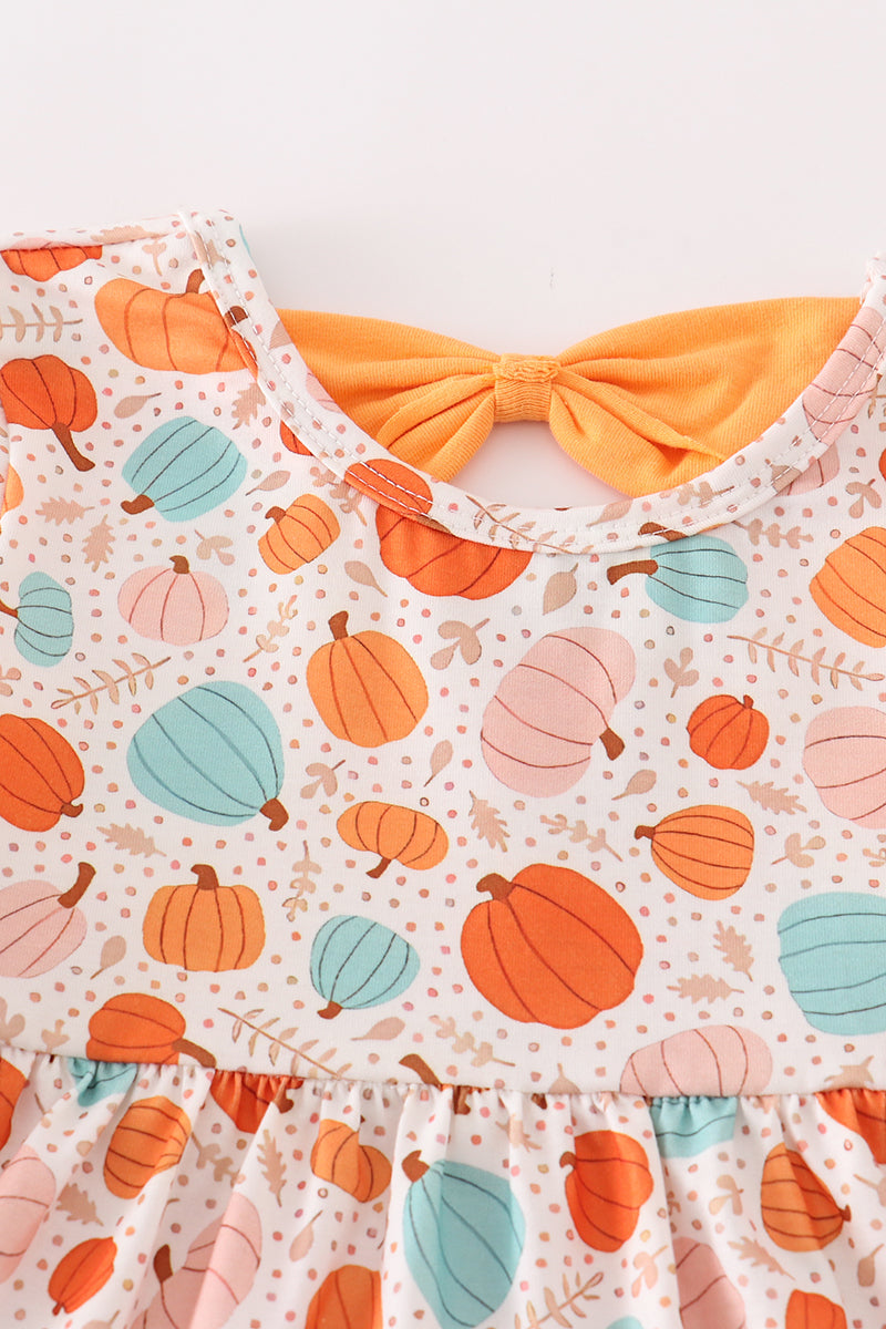 Orange pumpkin print girl dress