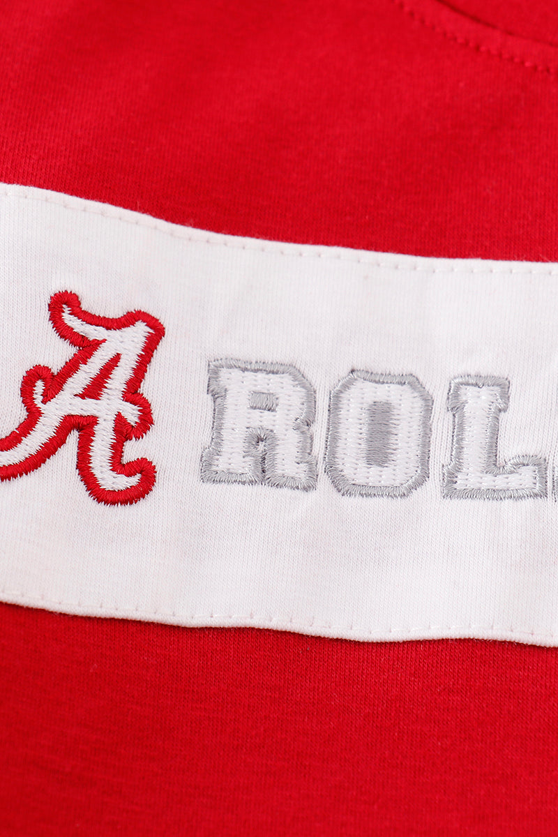 Maroon ROLL TIDE embriodery stripe boy top