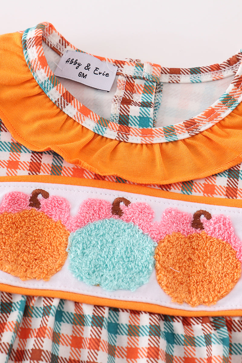 Pumpkin french knot gingham girl bubble