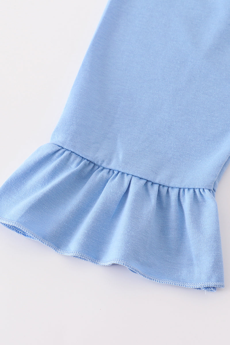 Blue pumpkin girl ruffle pants set