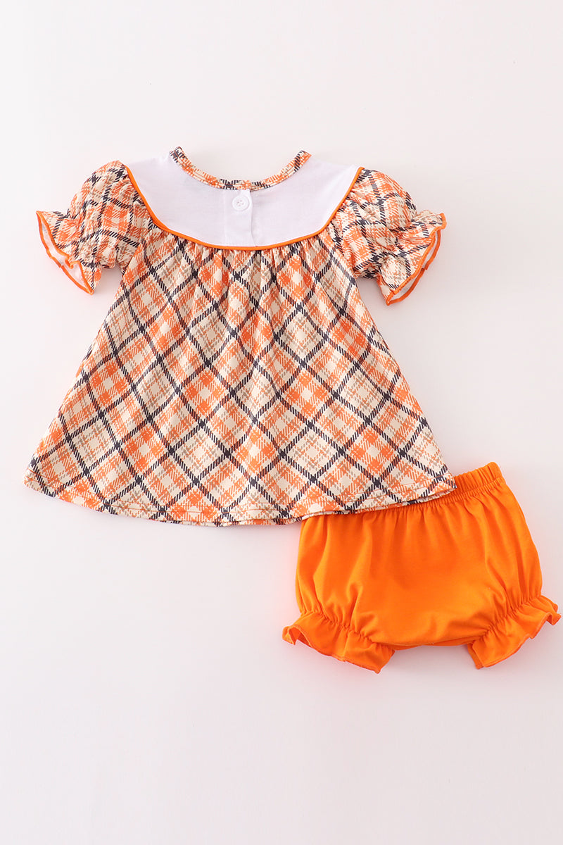 Orange turkey embroidery baby girl set