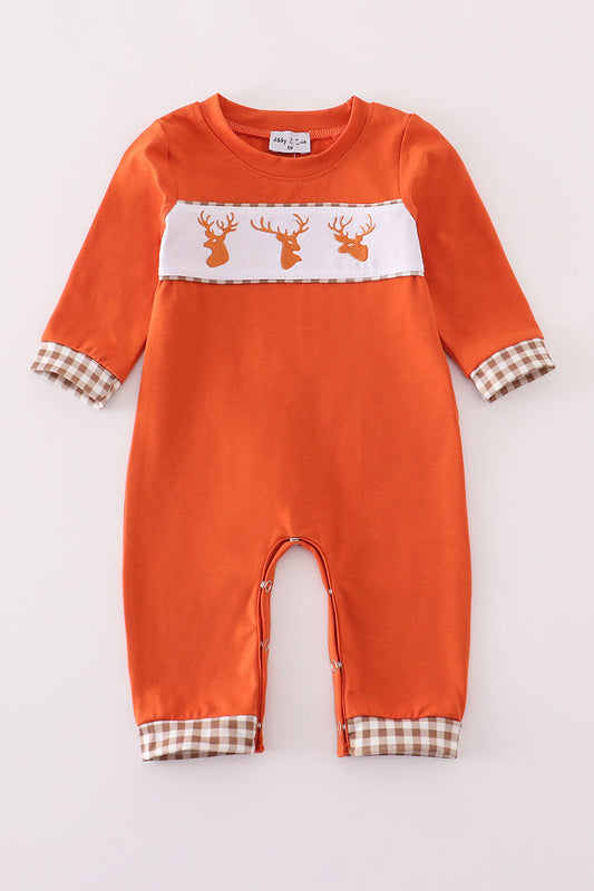Rust deer embroidery romper