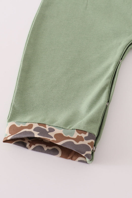 Green camouflage cow tractor applique romper