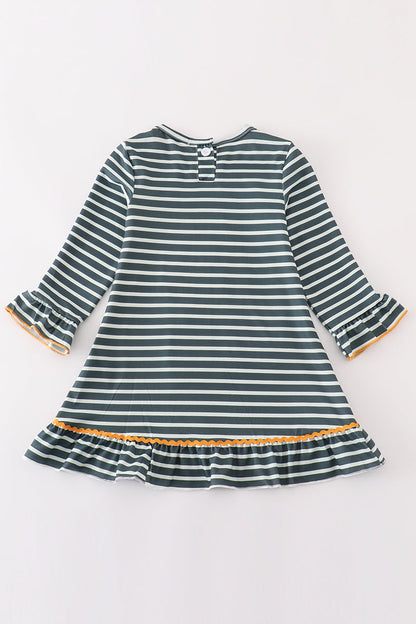 Green stripe cow pumpkin applique dress