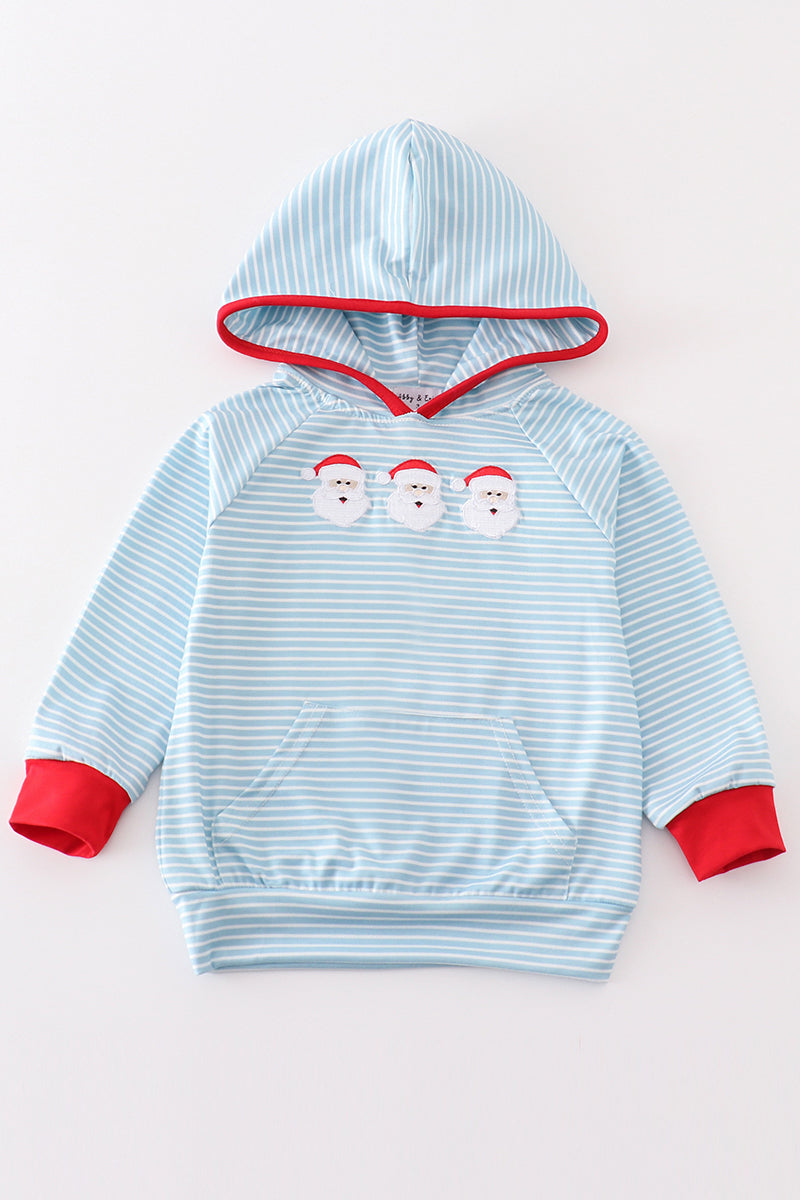 Blue stripe christmas santa  embroidery unisex hoodie