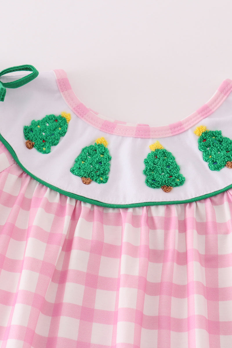 Pink christmas tree french knot dress