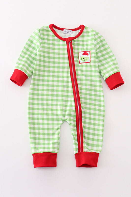 Green christmas grinch french knot boy romper