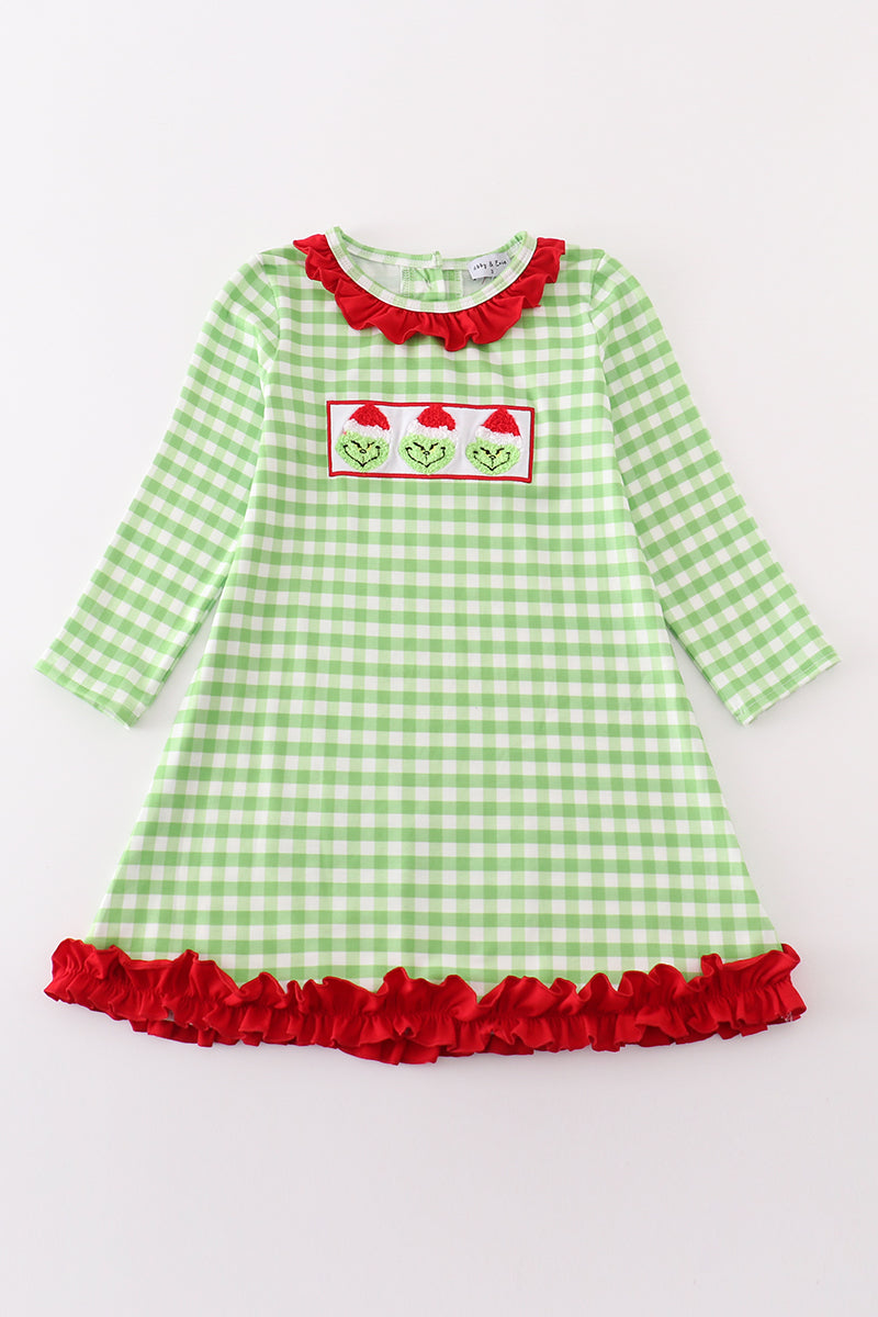 Green christmas grinch french knot dress