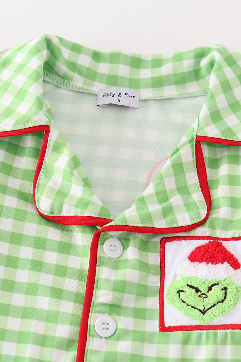 Green christmas grinch french knot boy pajamas set