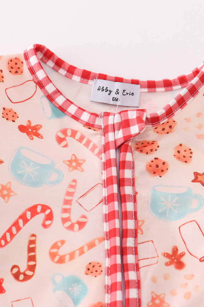 Red christmas candy cane zipper boy romper