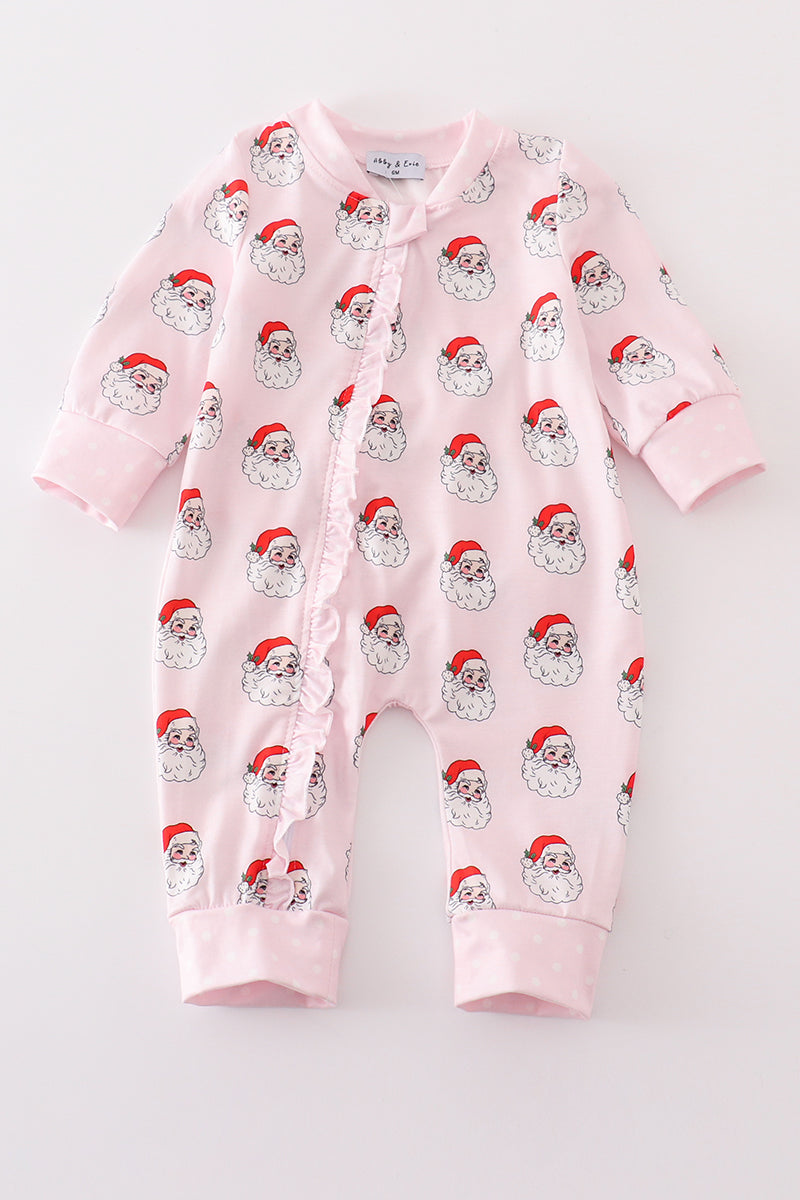 Pink christmas santa claus zipper girl romper