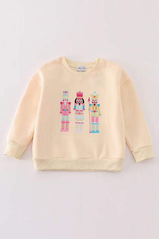 Yellow Nutcracker Embroidery Fleece Sweatshirt