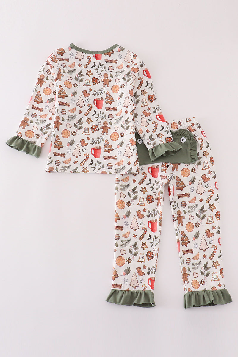 Merry christmas print girl ruffle pajamas set