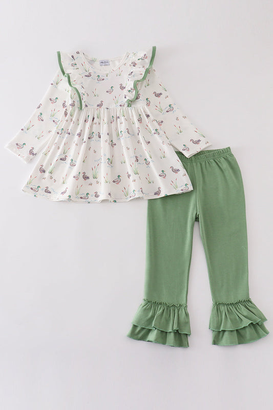 Sage duck print girl set