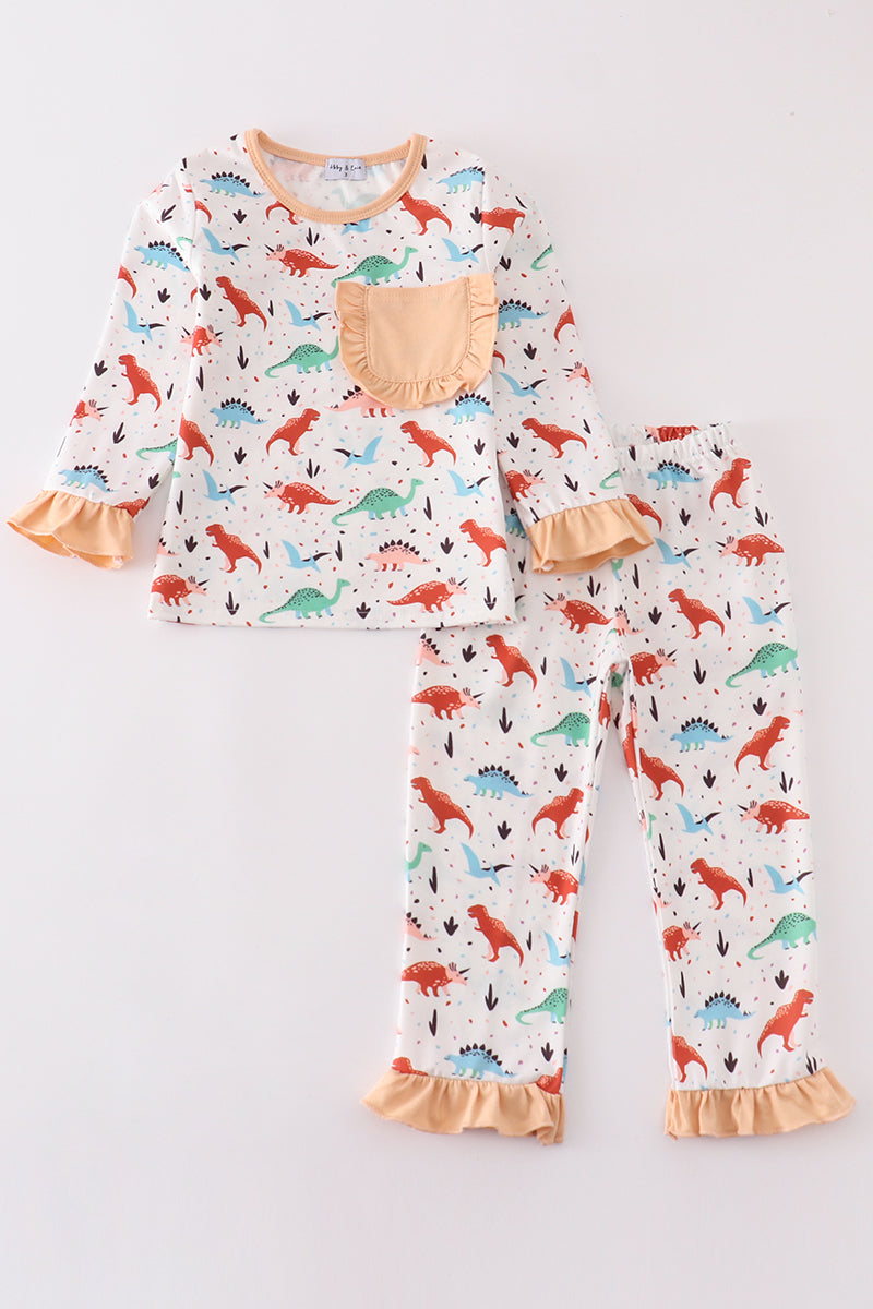 Pink dinosaur print girl pajamas set