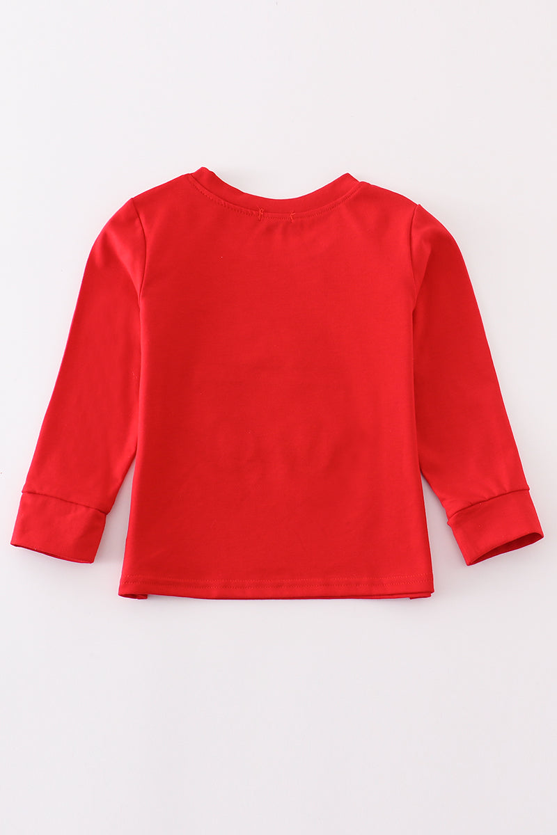 Red trolley christmas tree applique boy top