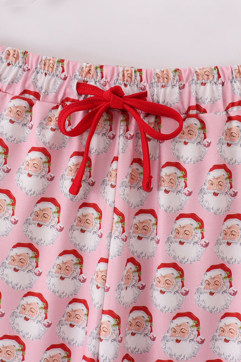 Pink christmas santa claus print women pajamas pants