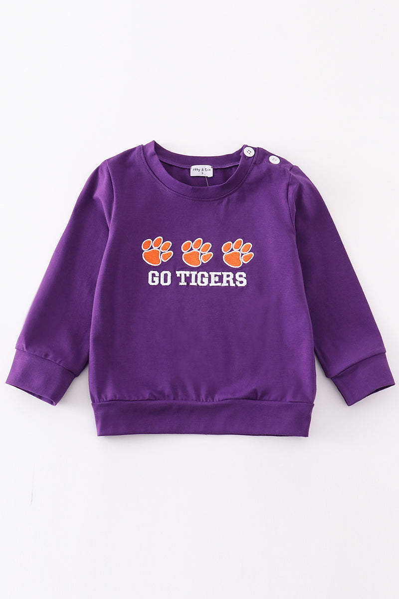 Puprle go tigers embroidery boy top