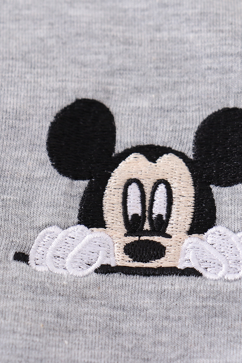 Grey character embroidery boy zipper pullover