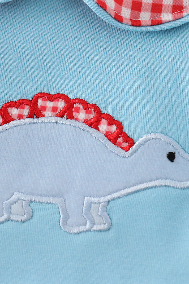 Blue valentine dinosaur applique boy bubble set